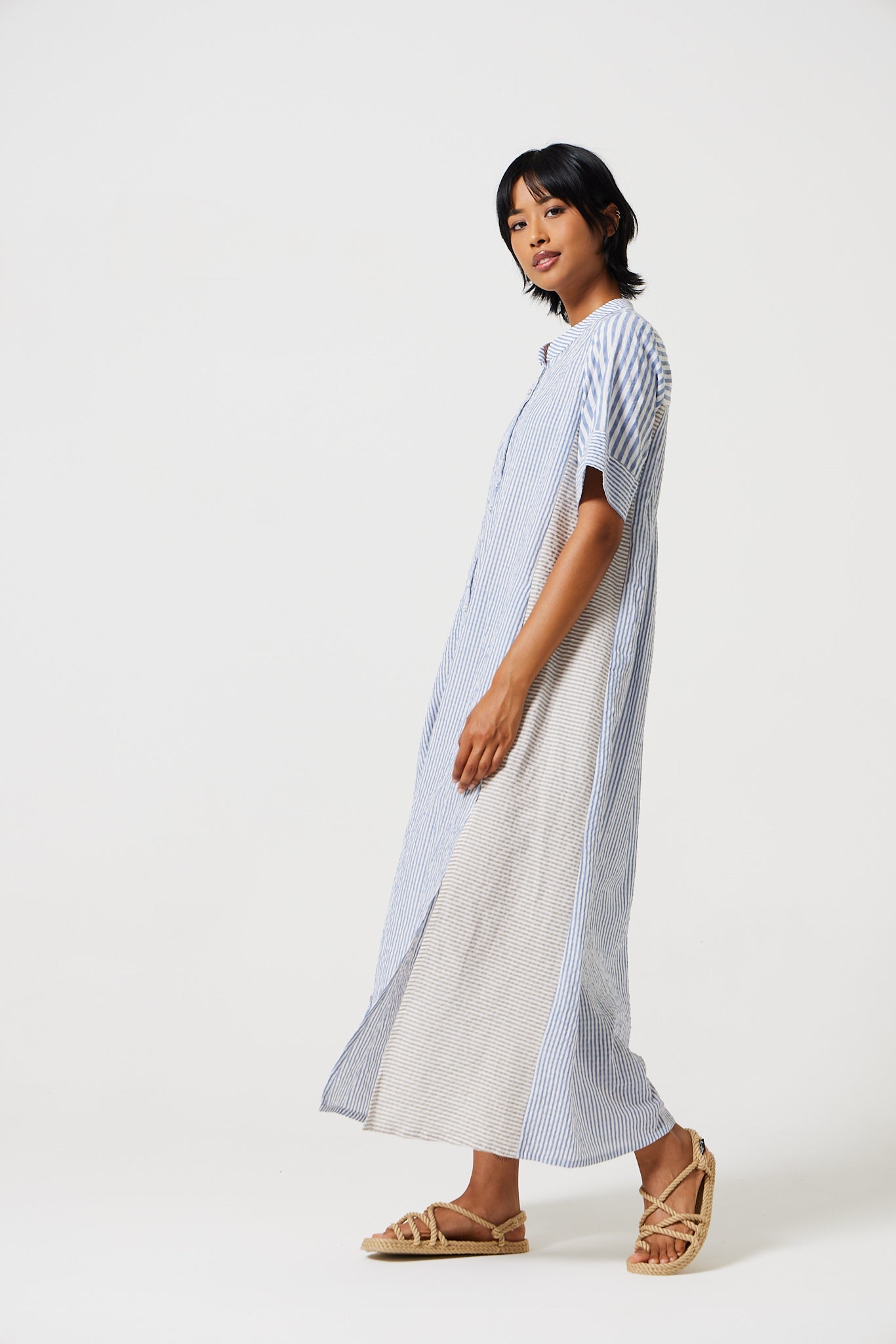 Mido Contrast Stripe Shirt Dress for Women - gallery