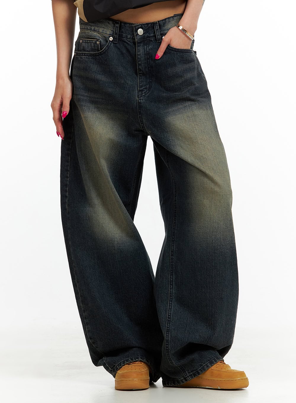 Solid Low Rise Baggy Jeans for Women