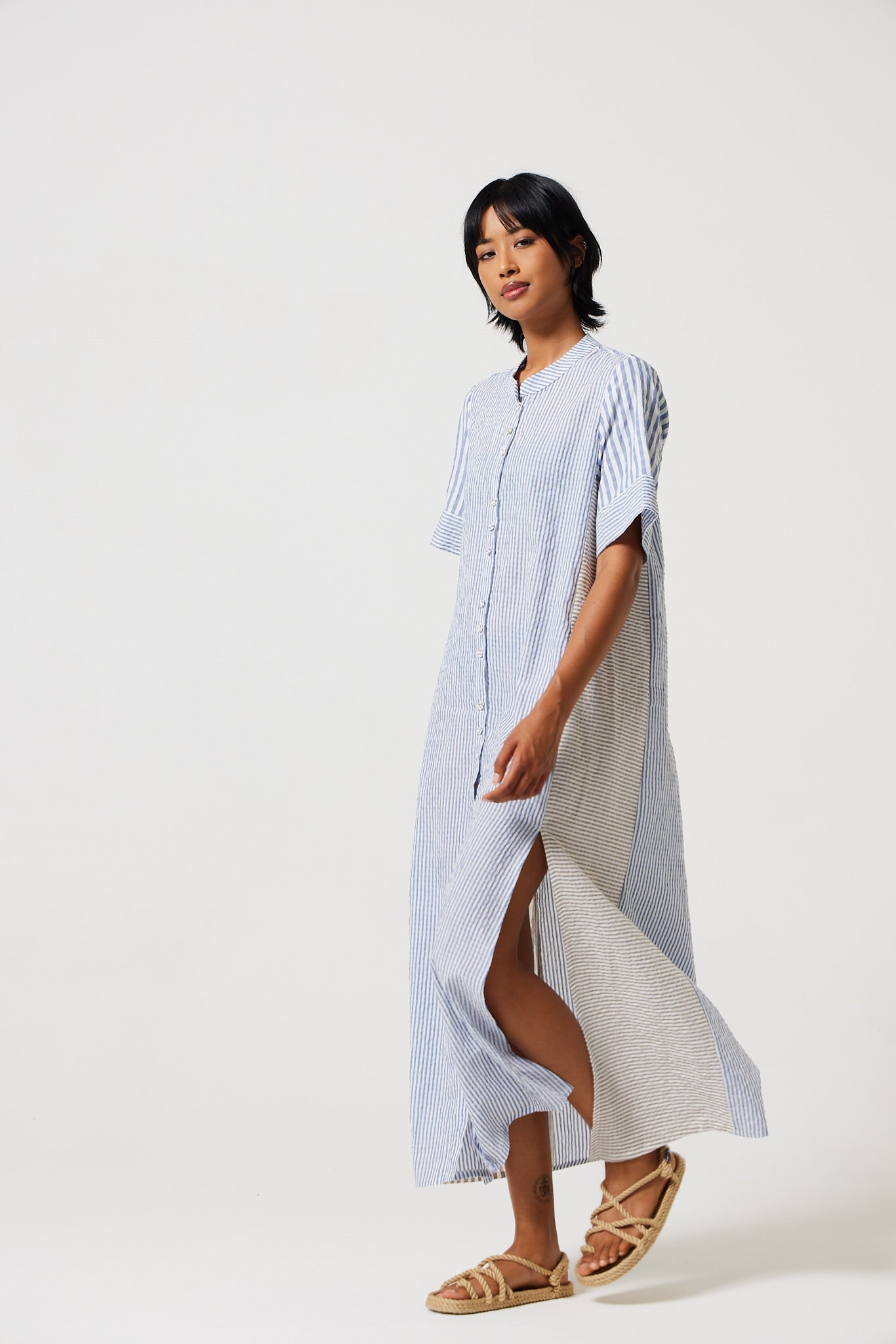 Mido Contrast Stripe Shirt Dress for Women - gallery