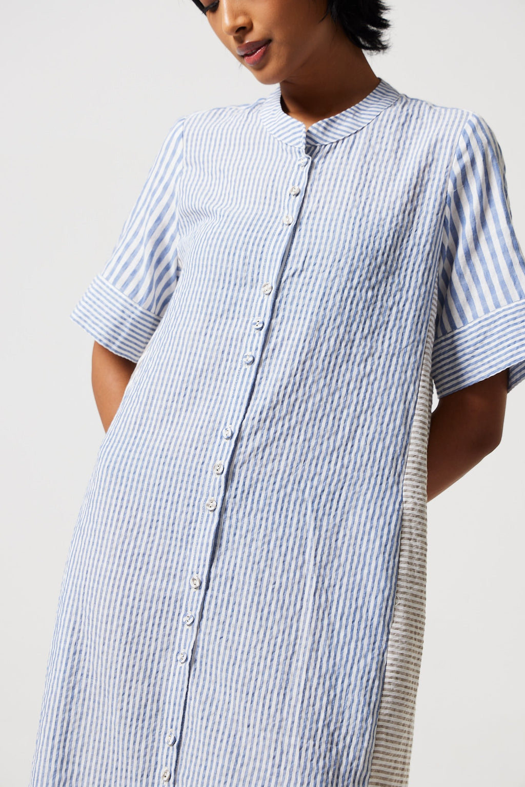 Mido Contrast Stripe Shirt Dress for Women - gallery