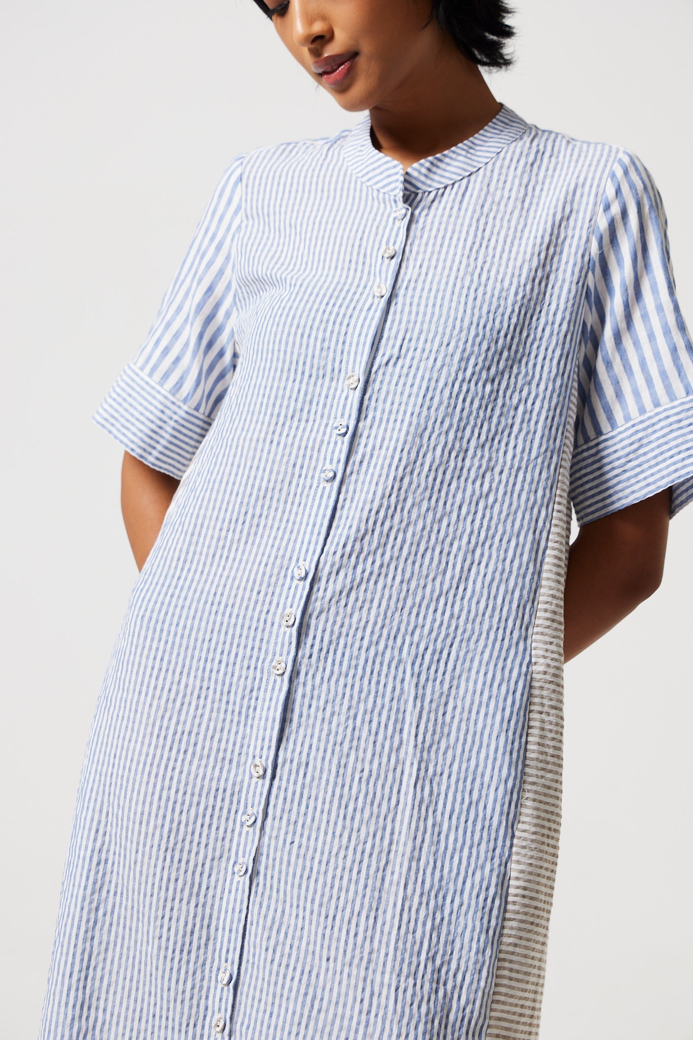 Mido Contrast Stripe Shirt Dress for Women - gallery