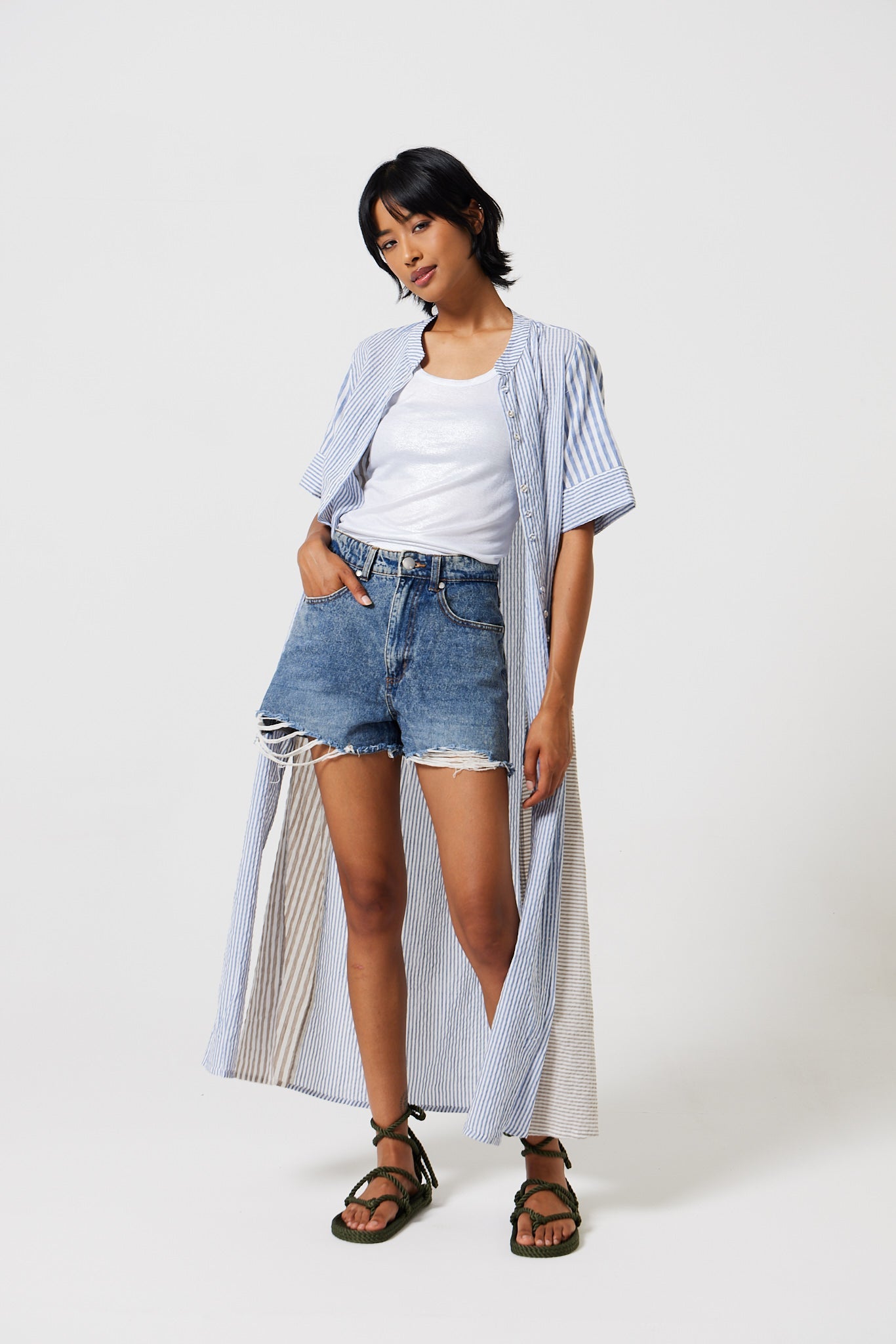 Mido Contrast Stripe Shirt Dress for Women - gallery