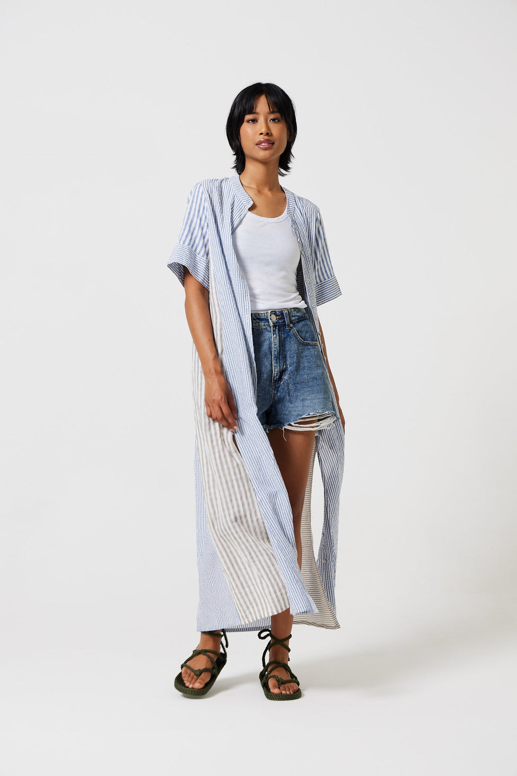 Mido Contrast Stripe Shirt Dress for Women - gallery