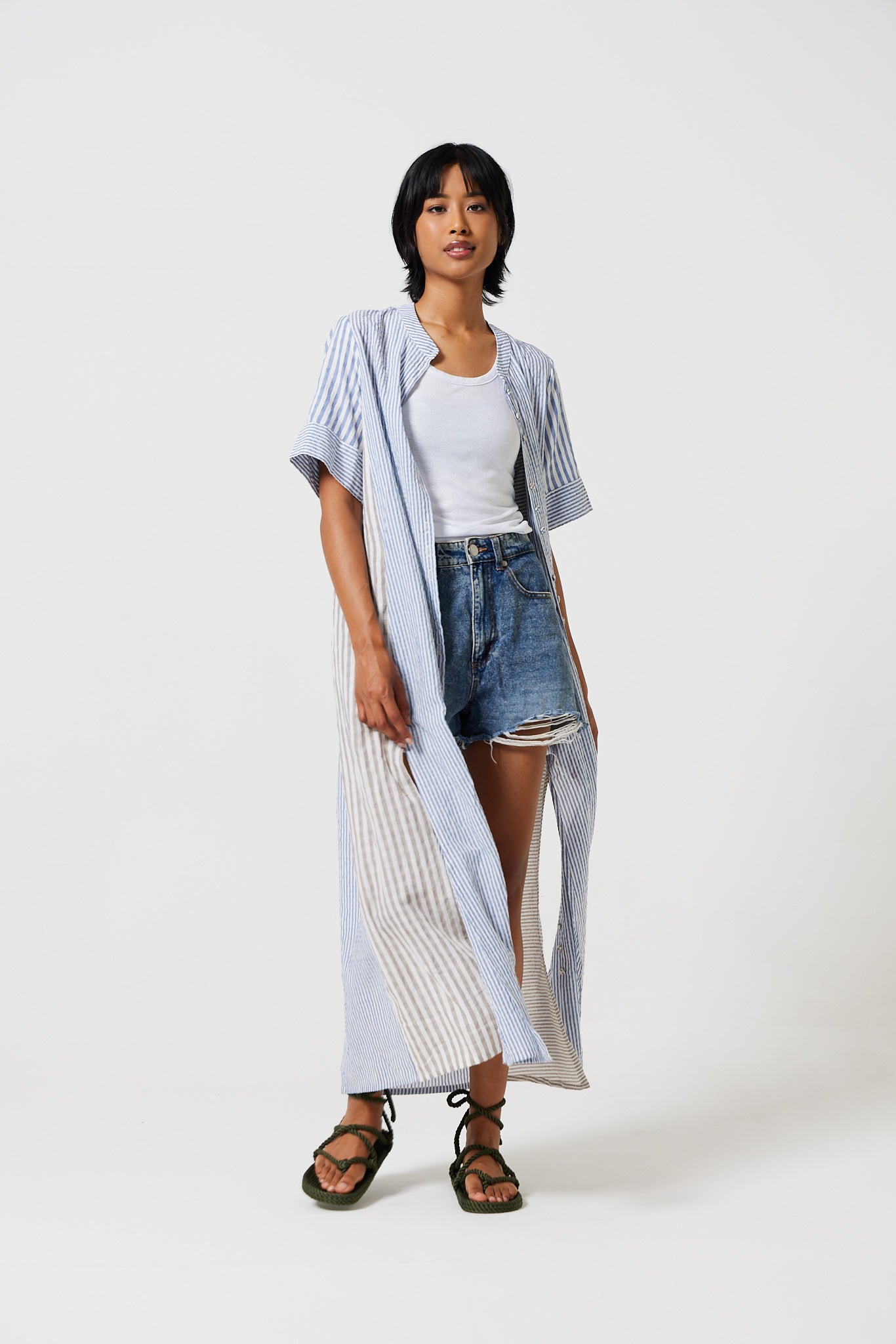 Mido Contrast Stripe Shirt Dress for Women - gallery
