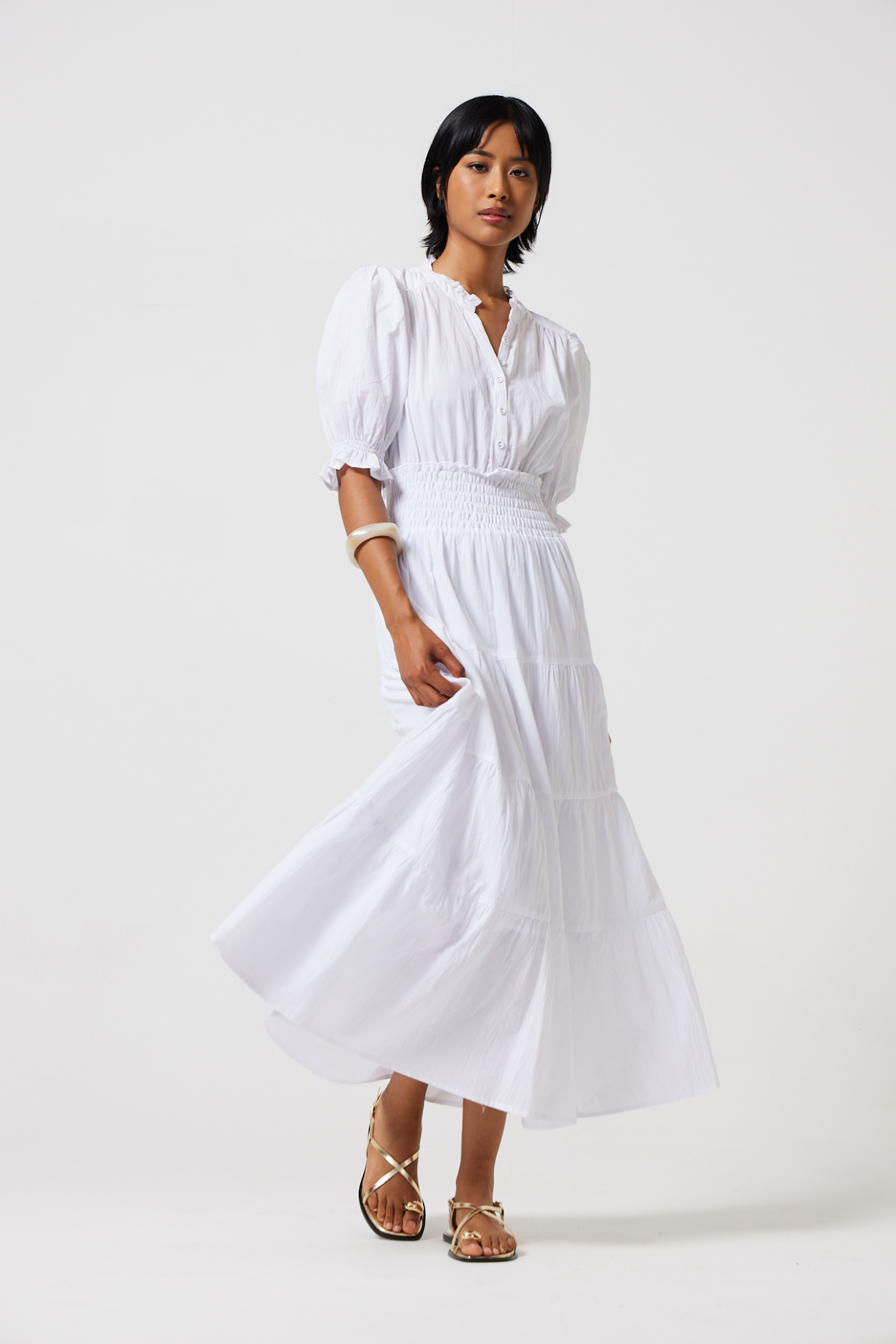 Izrah Smocked Puff Sleeve Maxi Dress for Women