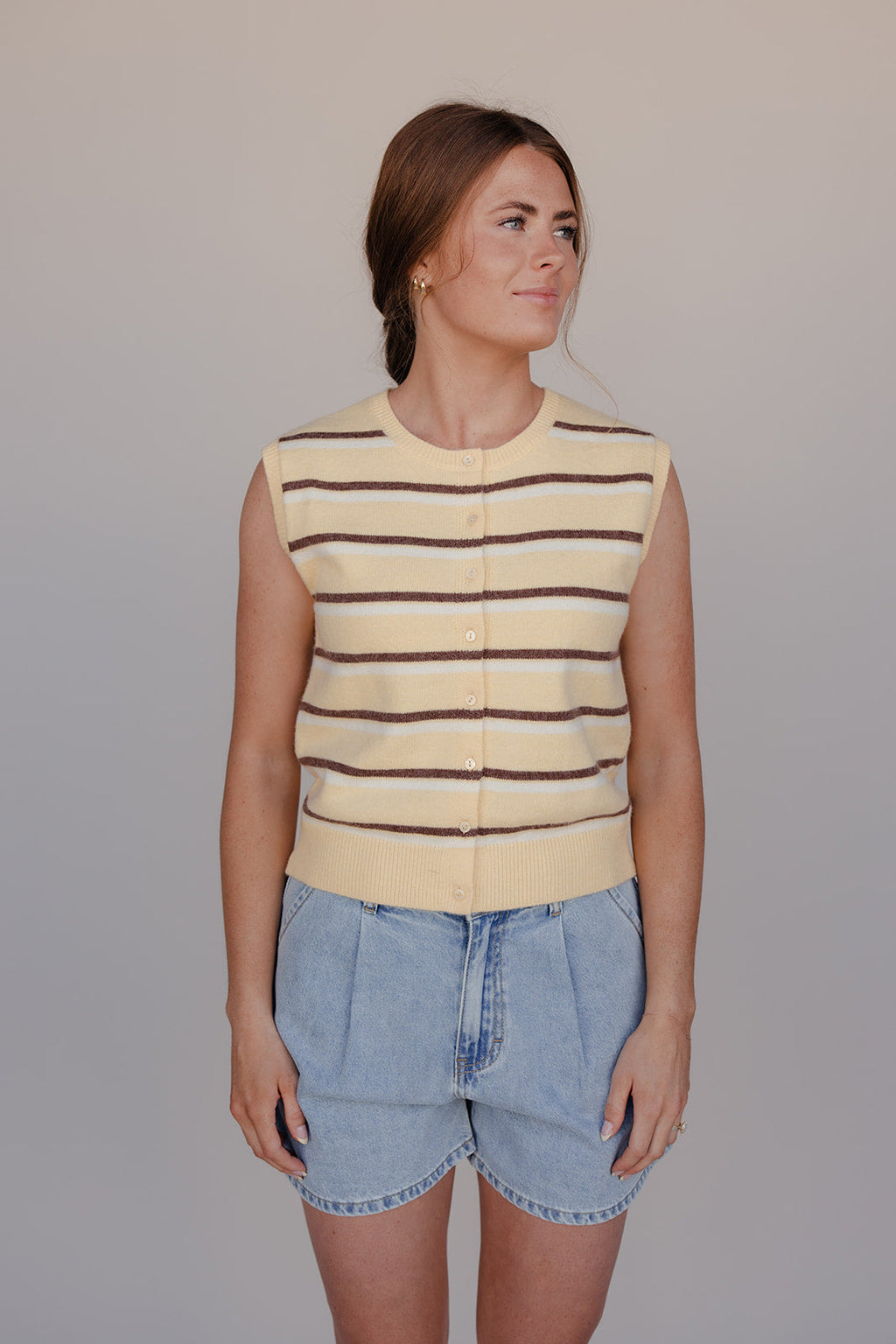 Sunny Stripe Button Vest Waistcoat for Women - gallery