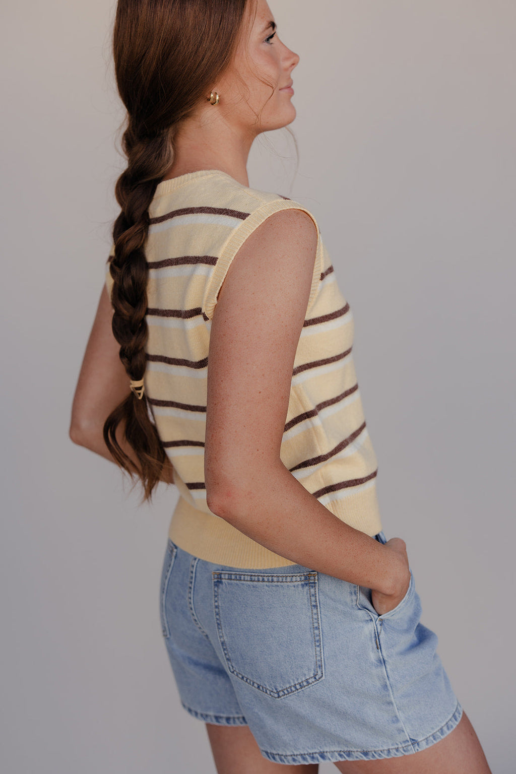 Sunny Stripe Button Vest Waistcoat for Women - gallery