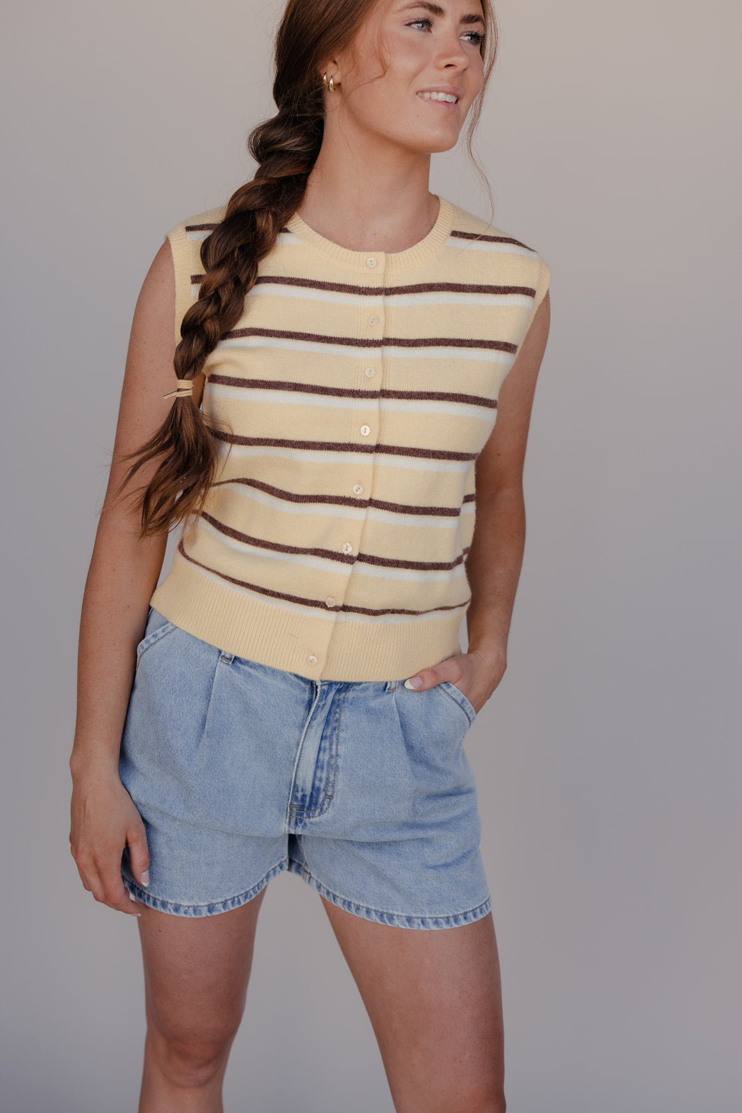 Sunny Stripe Button Vest Waistcoat for Women - gallery