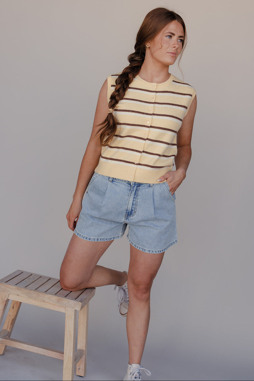 Sunny Stripe Button Vest Waistcoat for Women
