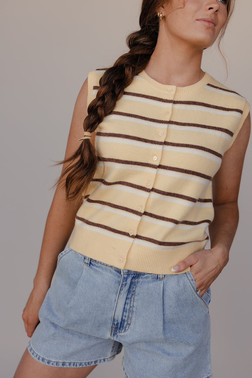 Sunny Stripe Button Vest Waistcoat for Women - gallery