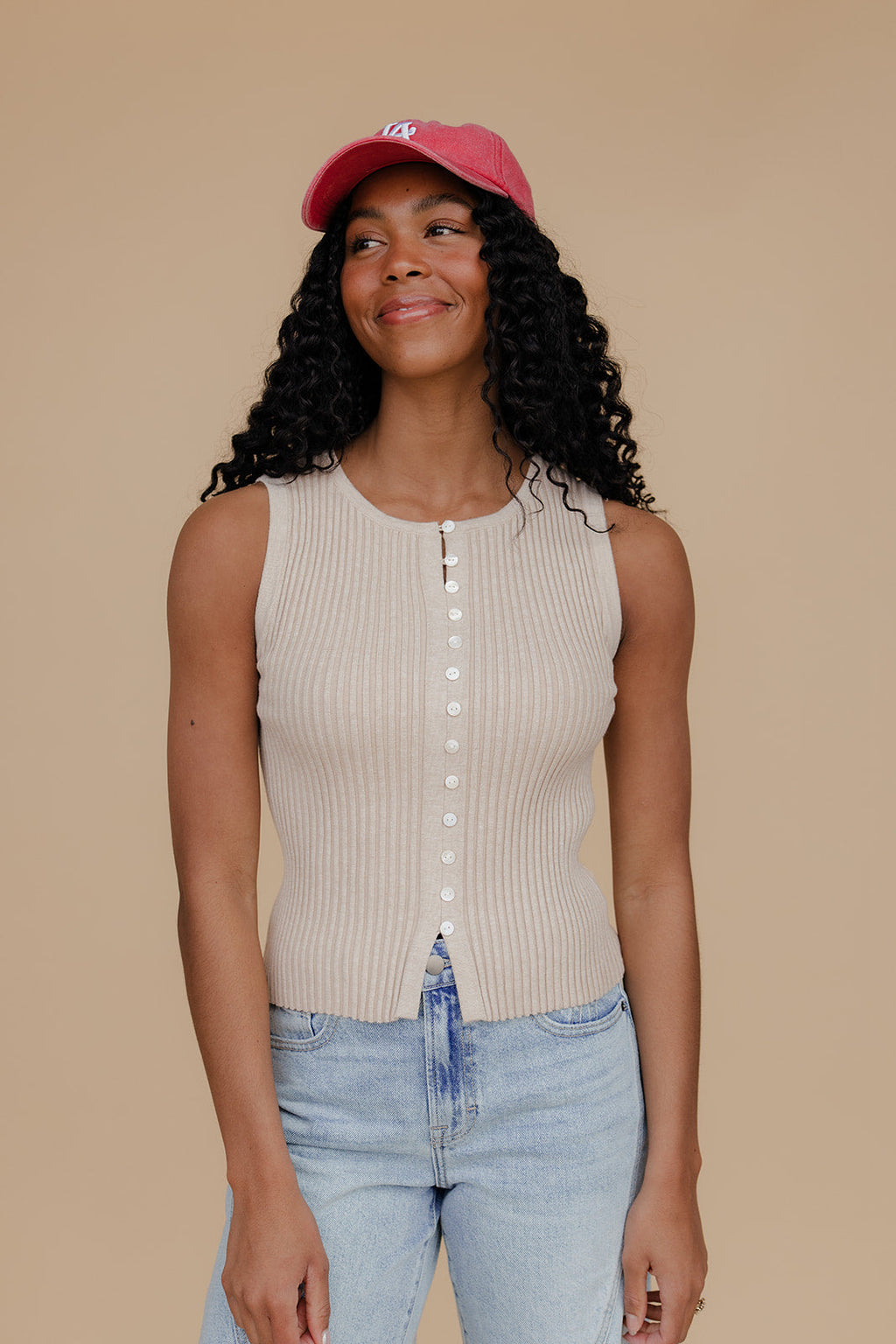 Golden Glow Button Tank Cami Top for Women - gallery