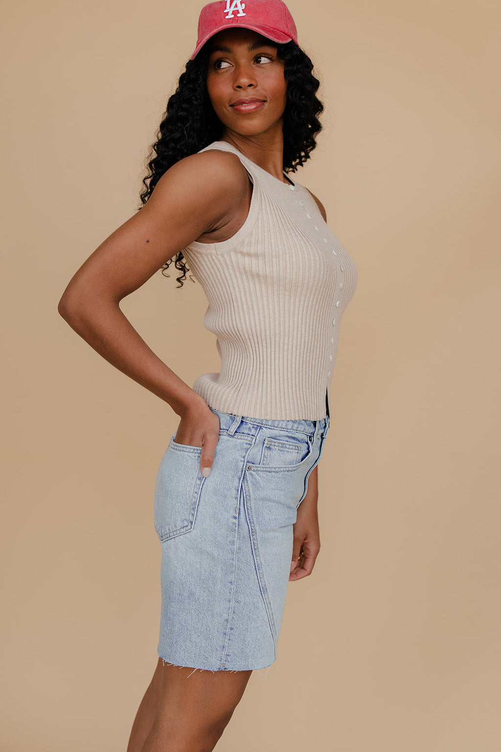 Golden Glow Button Tank Cami Top for Women - gallery