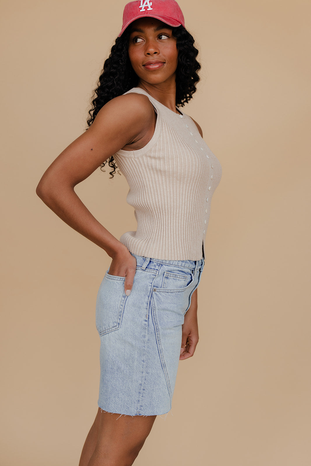 Golden Glow Button Tank Cami Top for Women - gallery