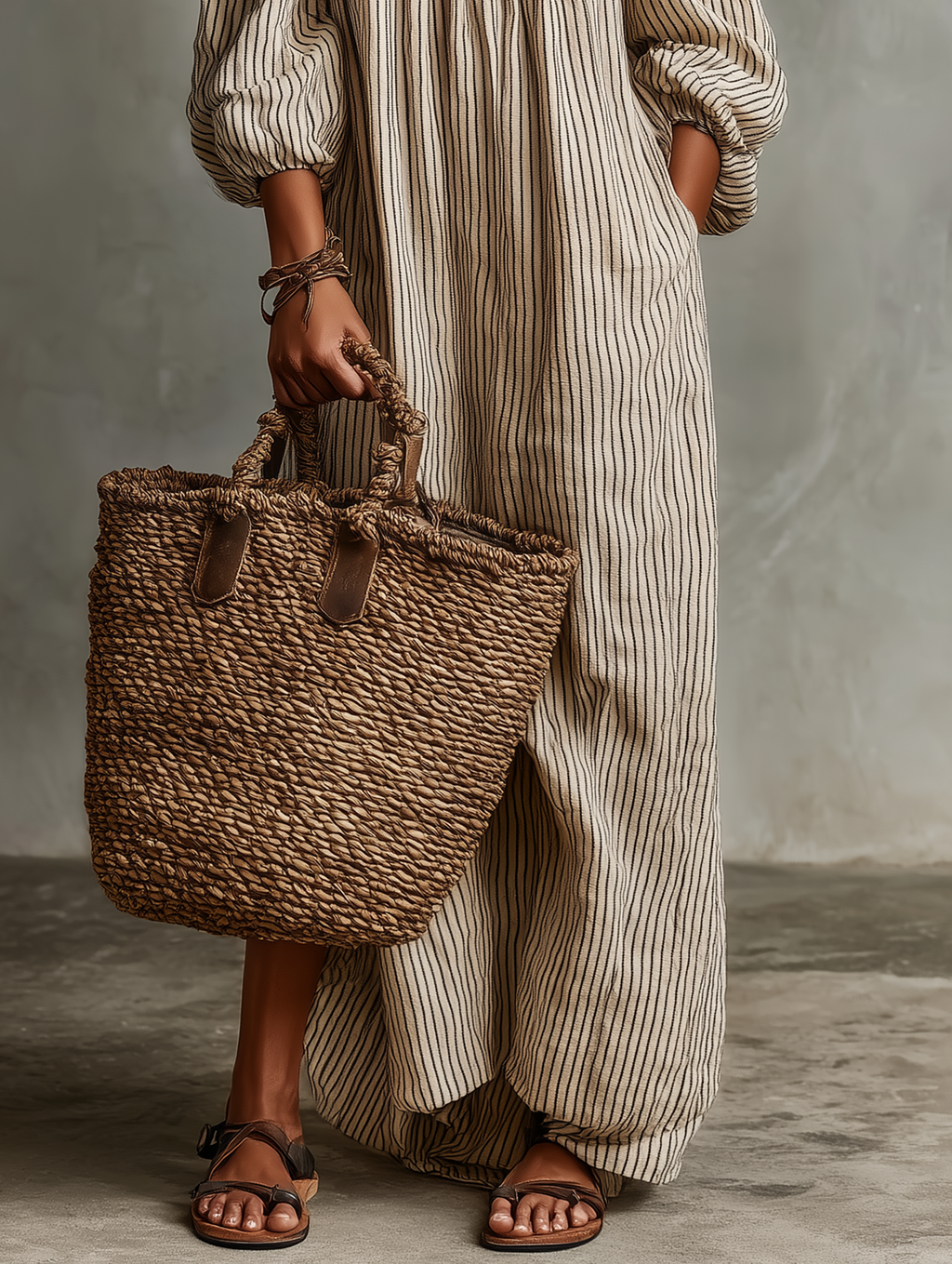 Loose Cotton-Linen Off-Shoulder Long Sleeve Maxi Dress for Women - gallery
