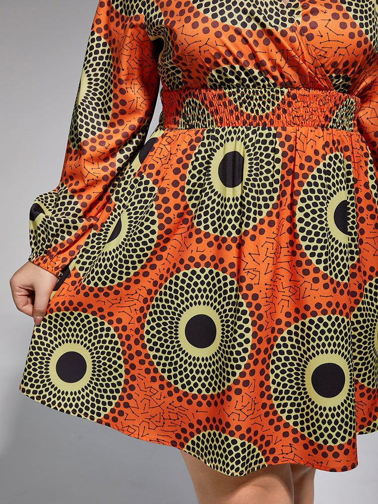 Plus Geometric V Neck Elastic Waist Dress for Women - gallery