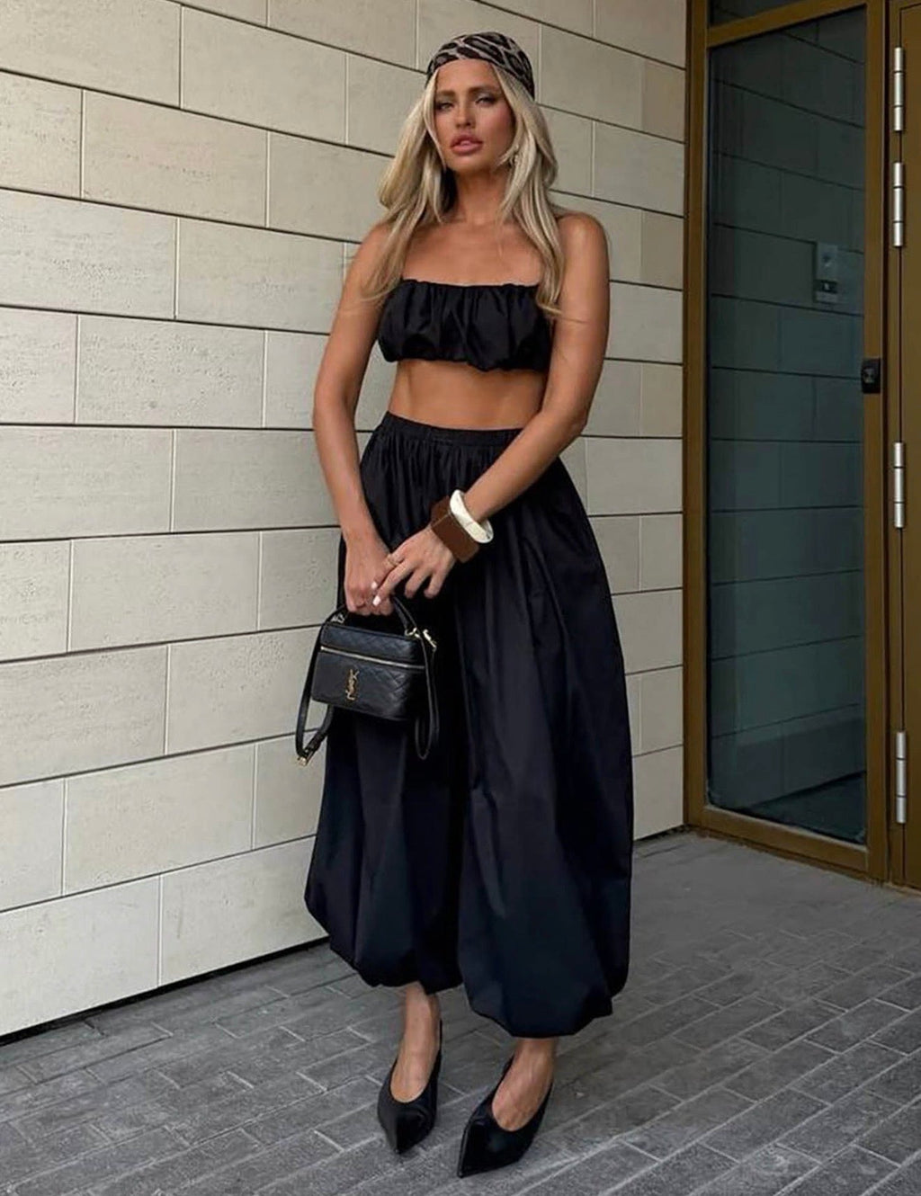 Rayakar Ruched Crop Top and Balloon Pant Coord Set for Women