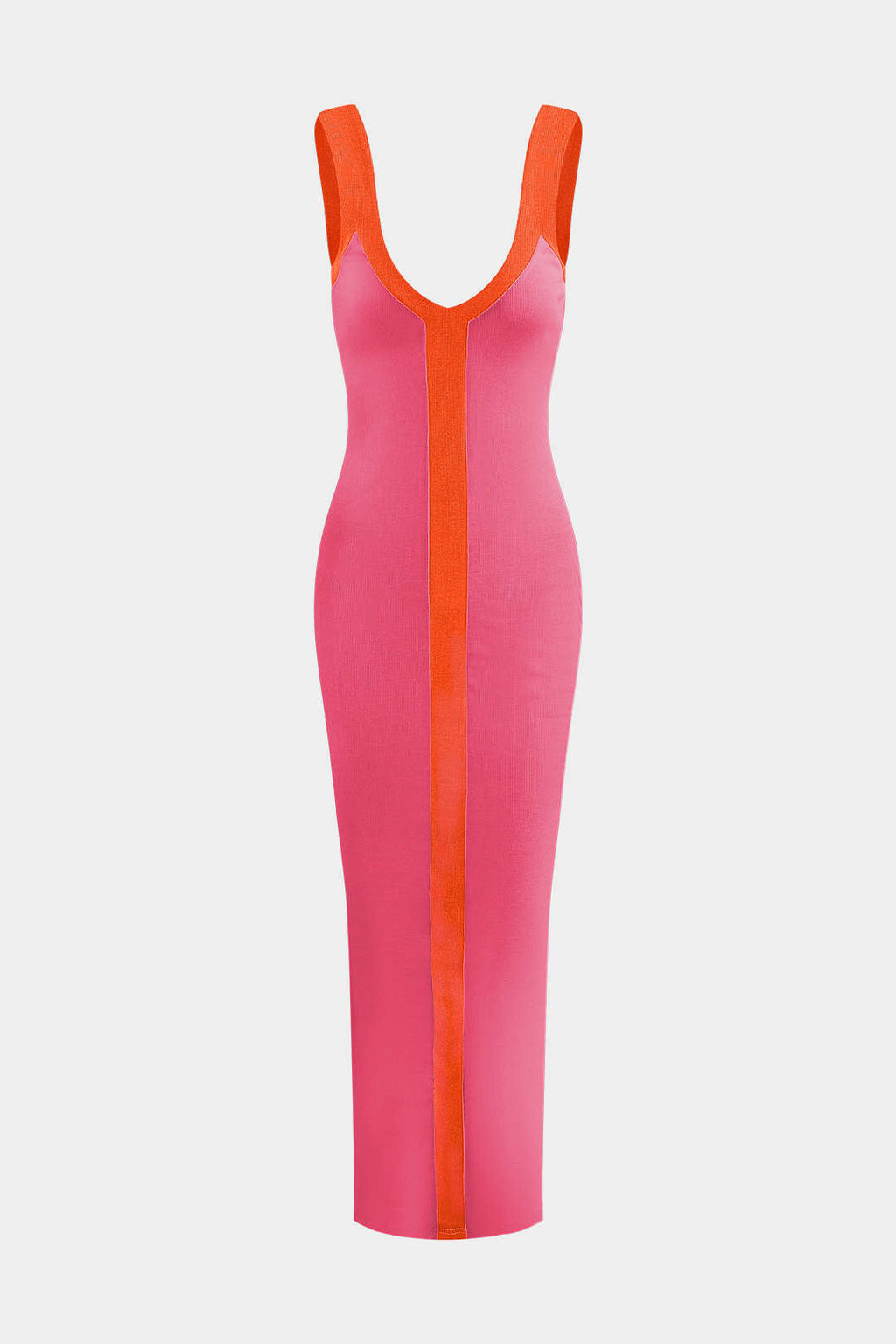 Colorblock V-Neck Ribbed Split Maxi Dress for Women - gallery