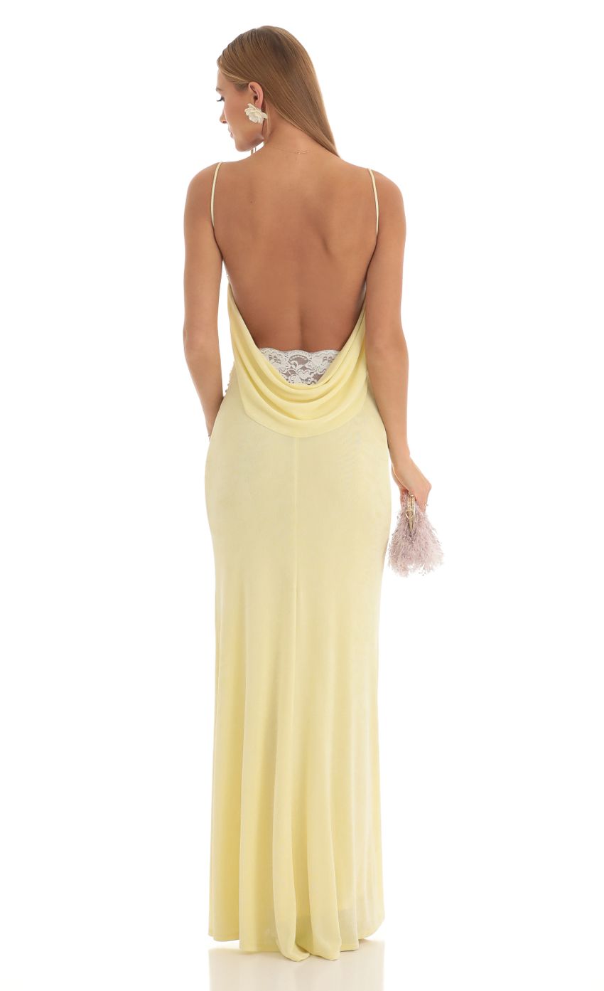 Lace Open-Back Sequin Maxi Dress in Yellow for Women