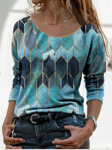 Retro Geometric Long Sleeve Top for Women - gallery