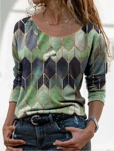 Retro Geometric Long Sleeve Top for Women - gallery