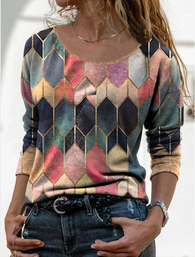 Retro Geometric Long Sleeve Top for Women - gallery