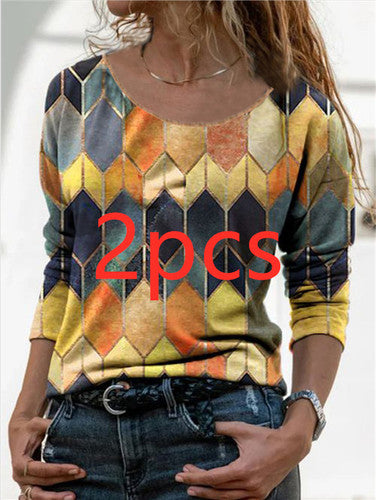 Retro Geometric Long Sleeve Top for Women - gallery