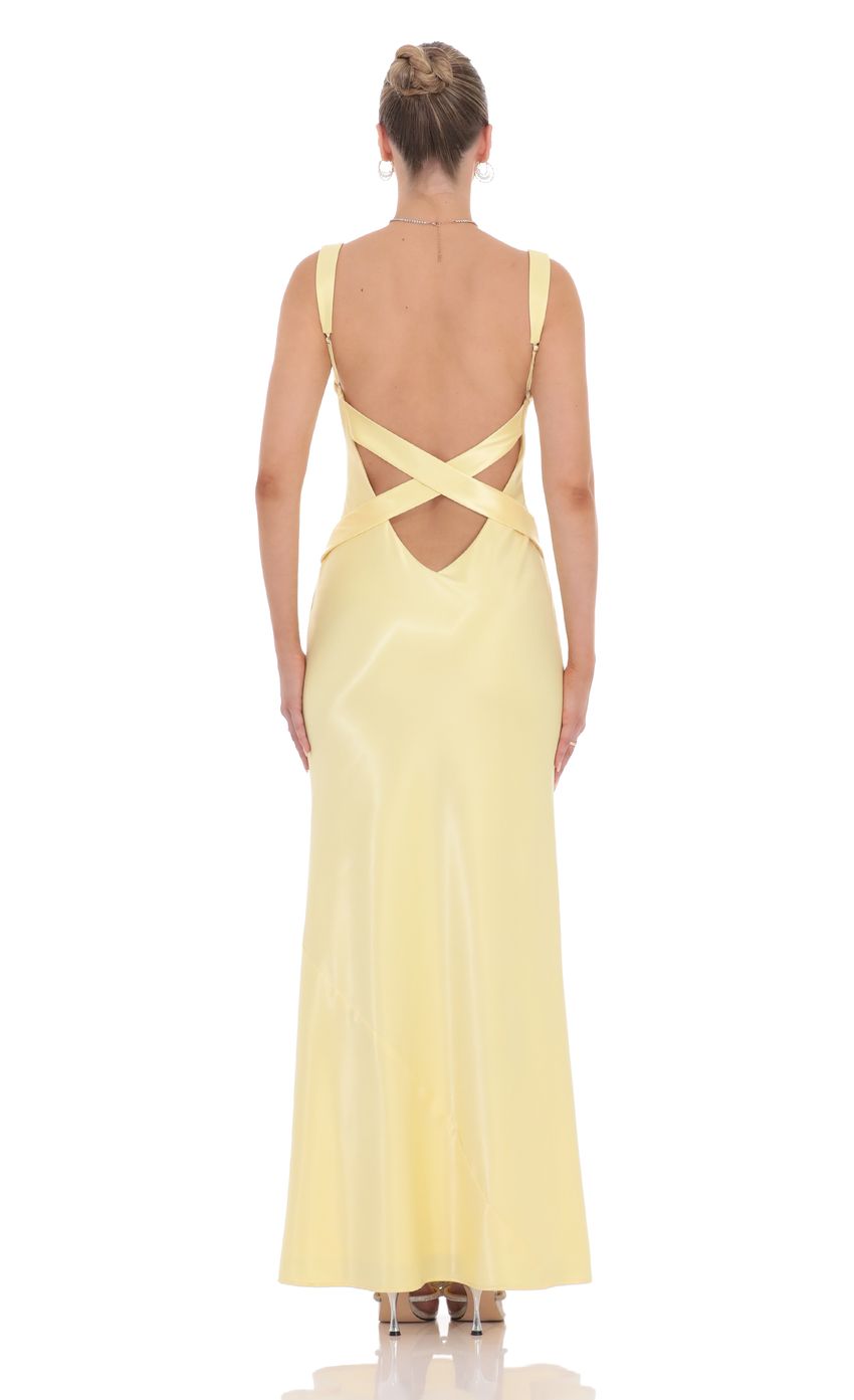 Satin Open-Back Maxi Dress in Yellow for Women
