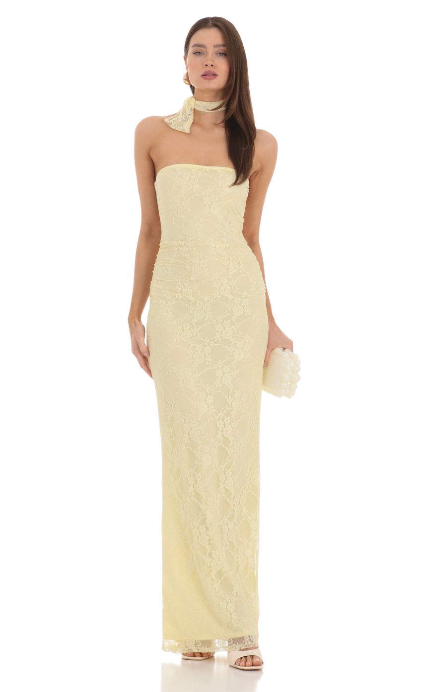 Scarf Lace Maxi Dress in Yellow for Women