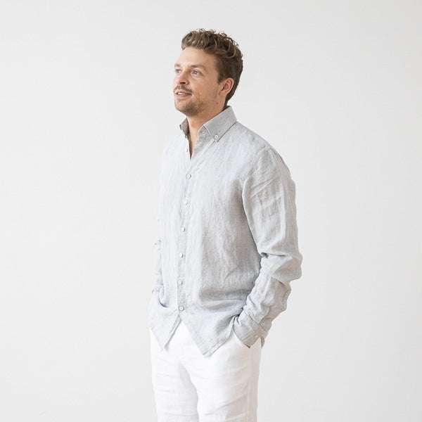 Paul Blue Melange Linen Shirt for Men — gallery