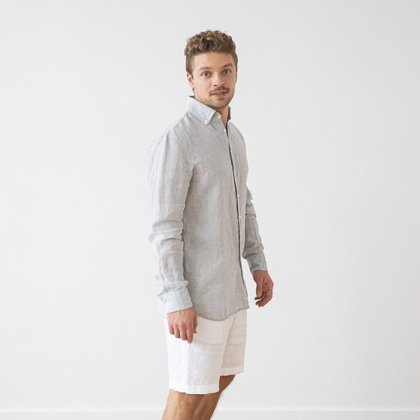 Paul Blue Melange Linen Shirt for Men — gallery