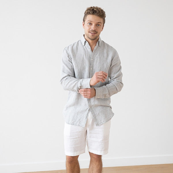 Paul Blue Melange Linen Shirt for Men — gallery