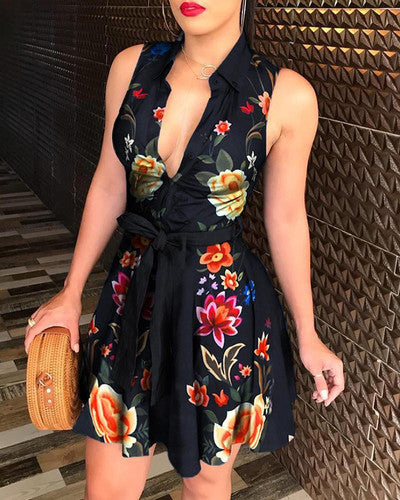 Retro Floral a-Line Mini Dress for Women