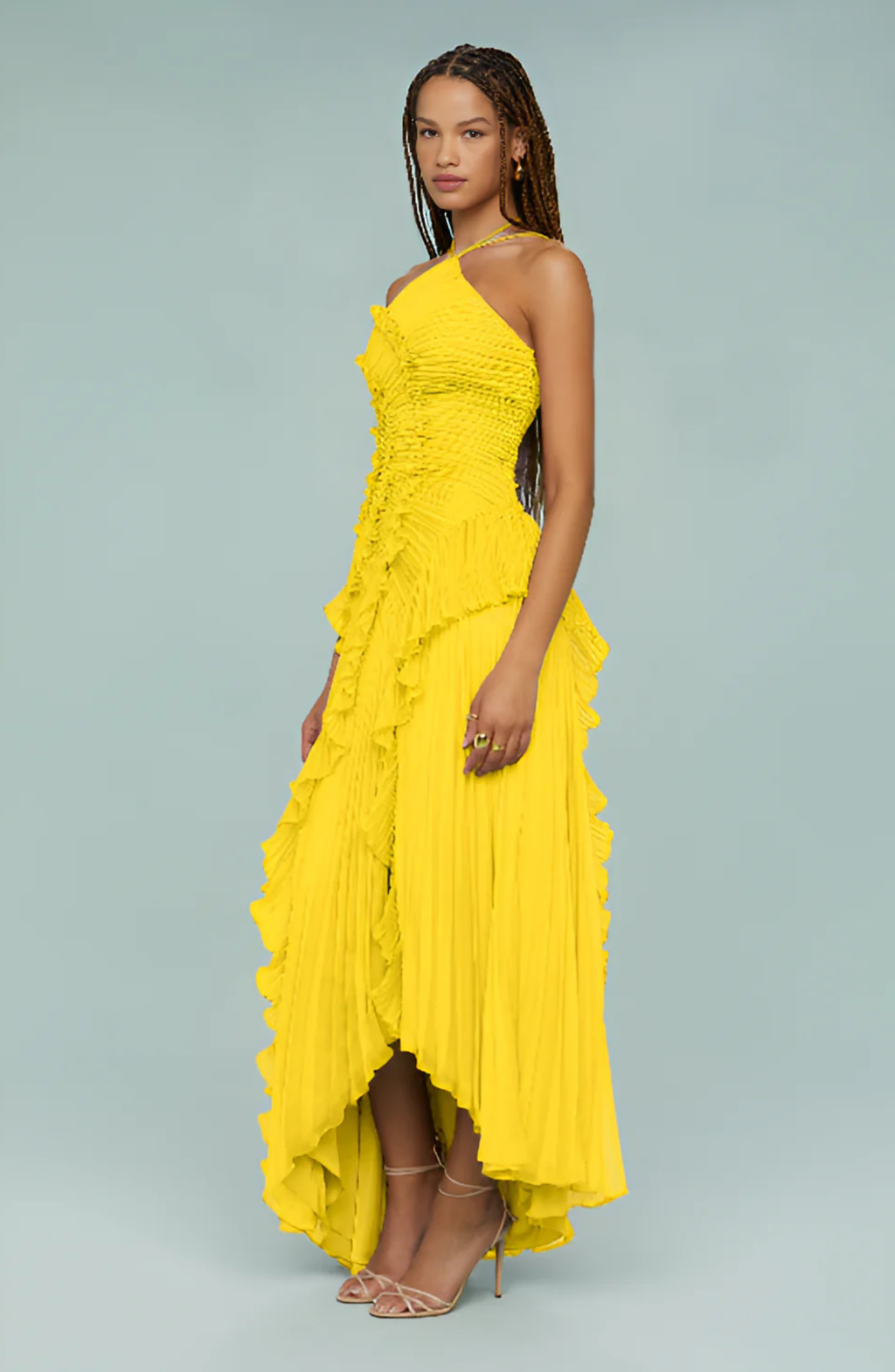 Pleated Frill Halter Neck Maxi Dress for Women - gallery