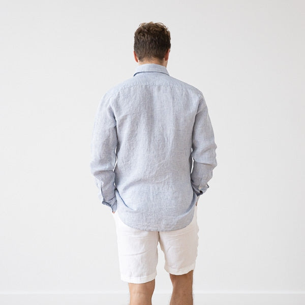Paul Blue Pinstripe Linen Shirt for Men — gallery