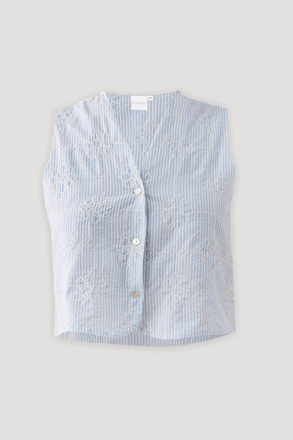 Embroidered Sleeveless Vest Top in Blue Stripe Waistcoat for Women - gallery