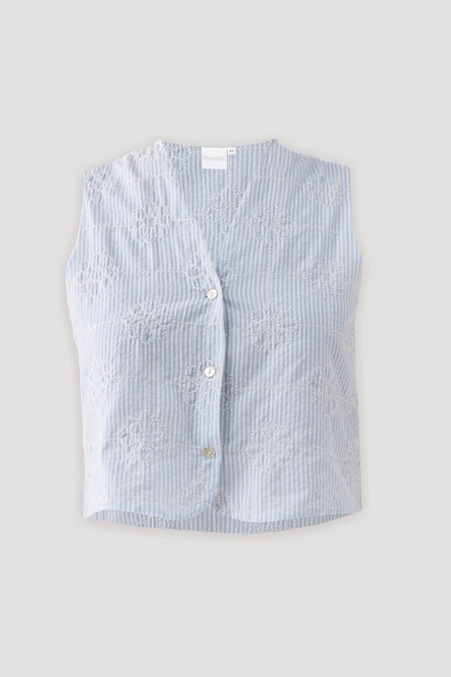 Embroidered Sleeveless Vest Top in Blue Stripe Waistcoat for Women - gallery