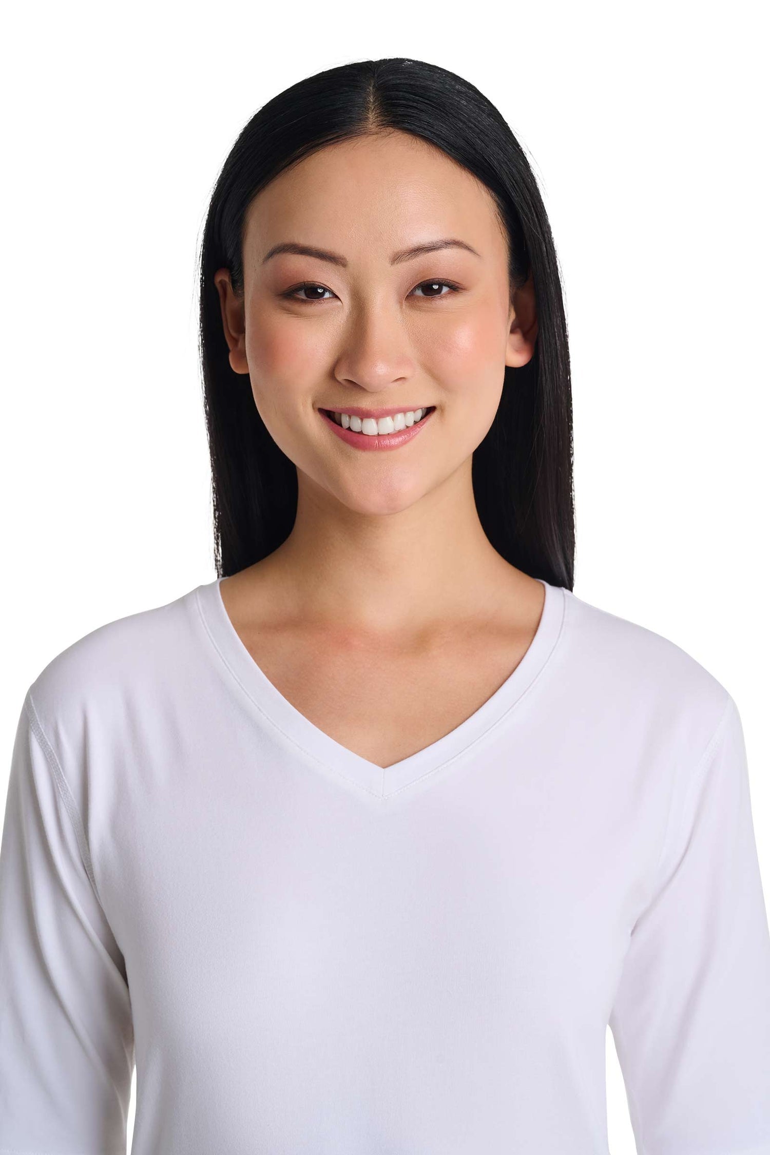 Women's Morada Fitted V-Neck Short Sleeve T-Shirt | White — gallery