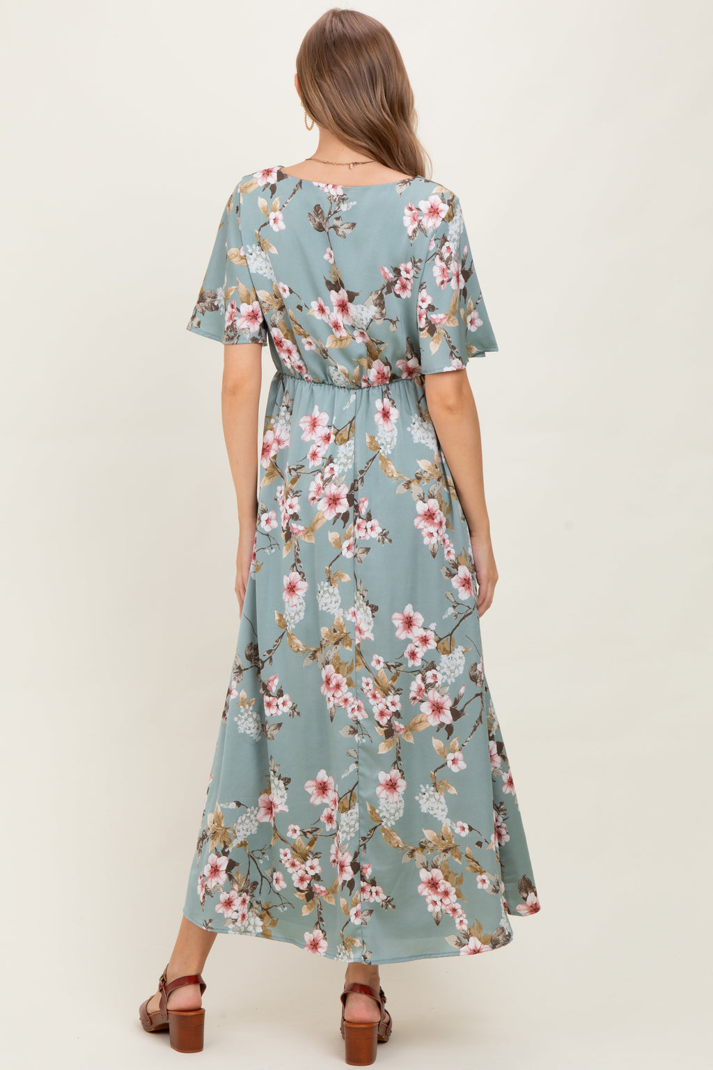 Floral Flutter Sleeve Maternity Maxi Dress for Women - gallery