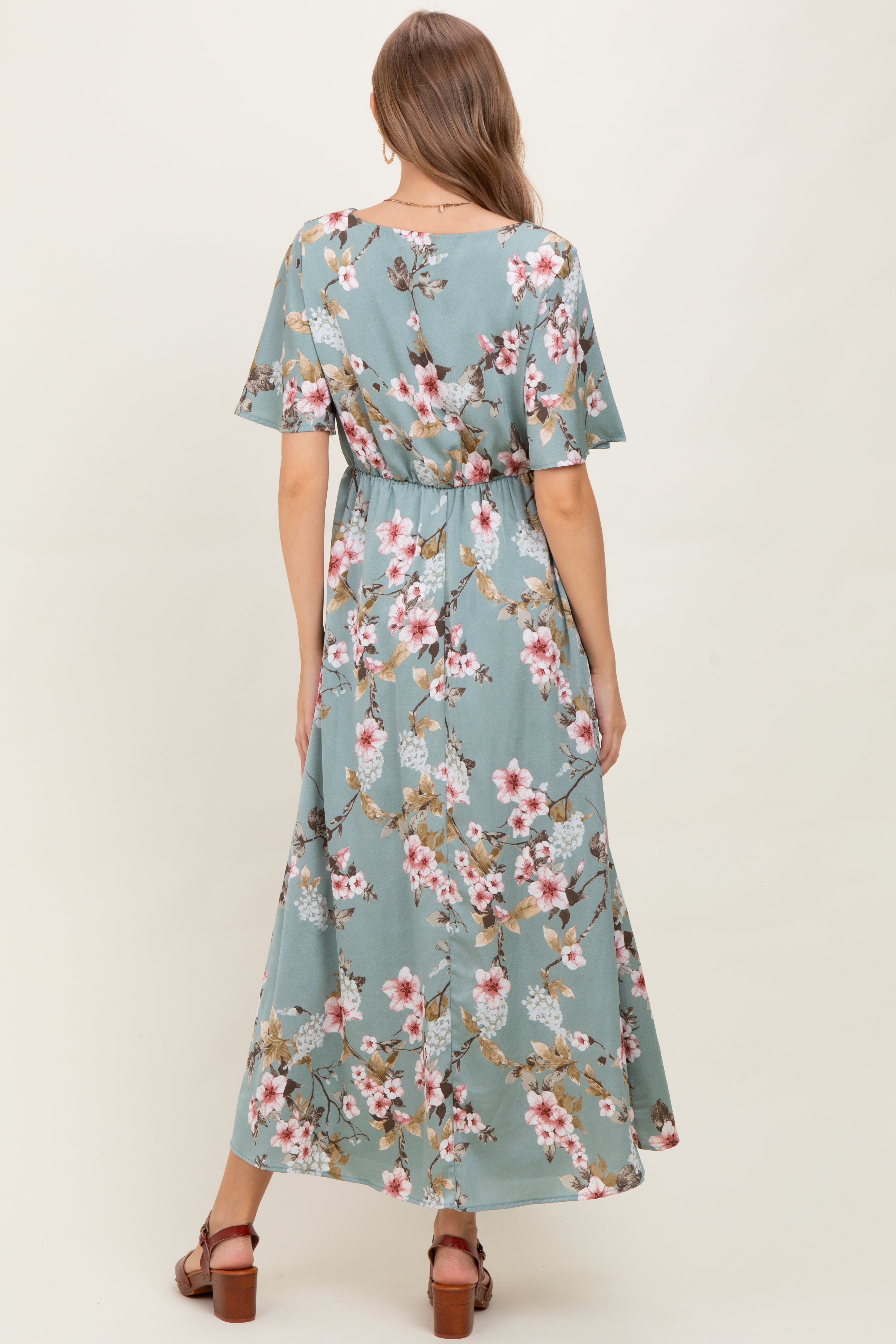 Floral Flutter Sleeve Maternity Maxi Dress for Women - gallery