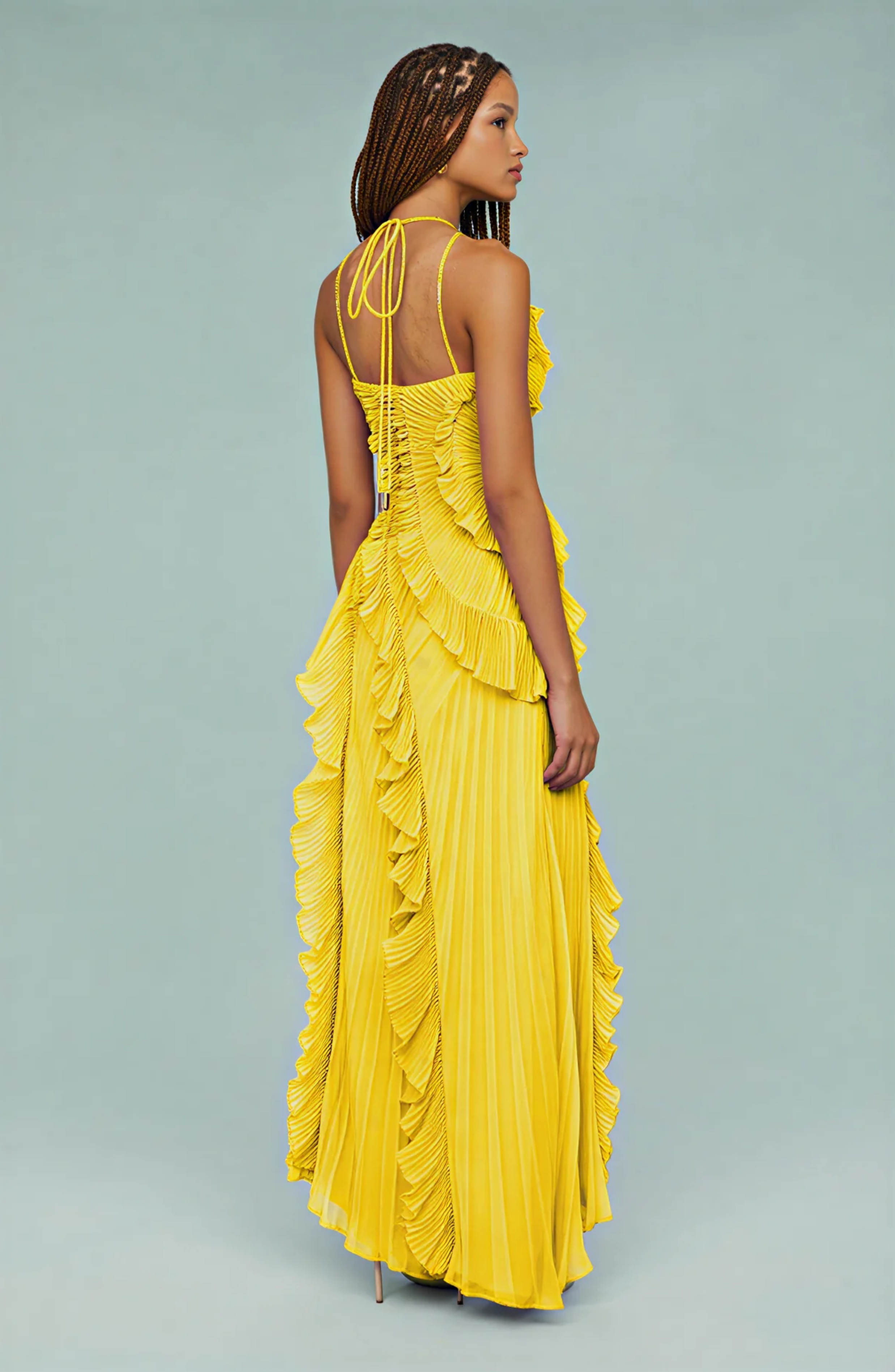 Pleated Frill Halter Neck Maxi Dress for Women - gallery
