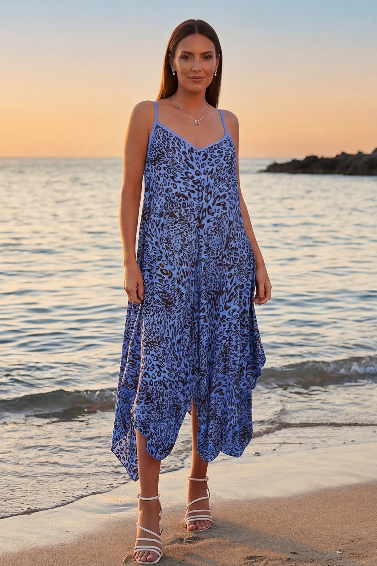 Italian Leopard Strappy Hanky Hem Dress for Women