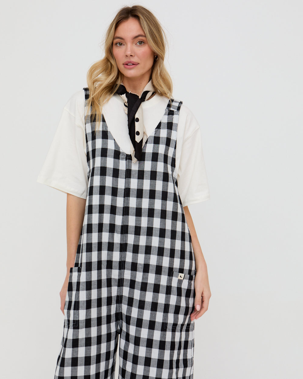 Reversible Striped Check Dungaree Jumpsuit for Women — Wide Leg - gallery