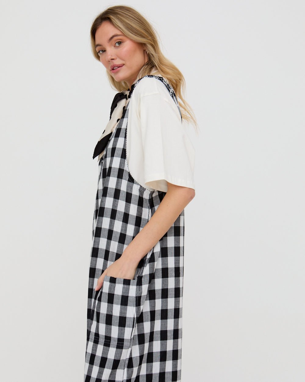 Reversible Striped Check Dungaree Jumpsuit for Women — Wide Leg - gallery