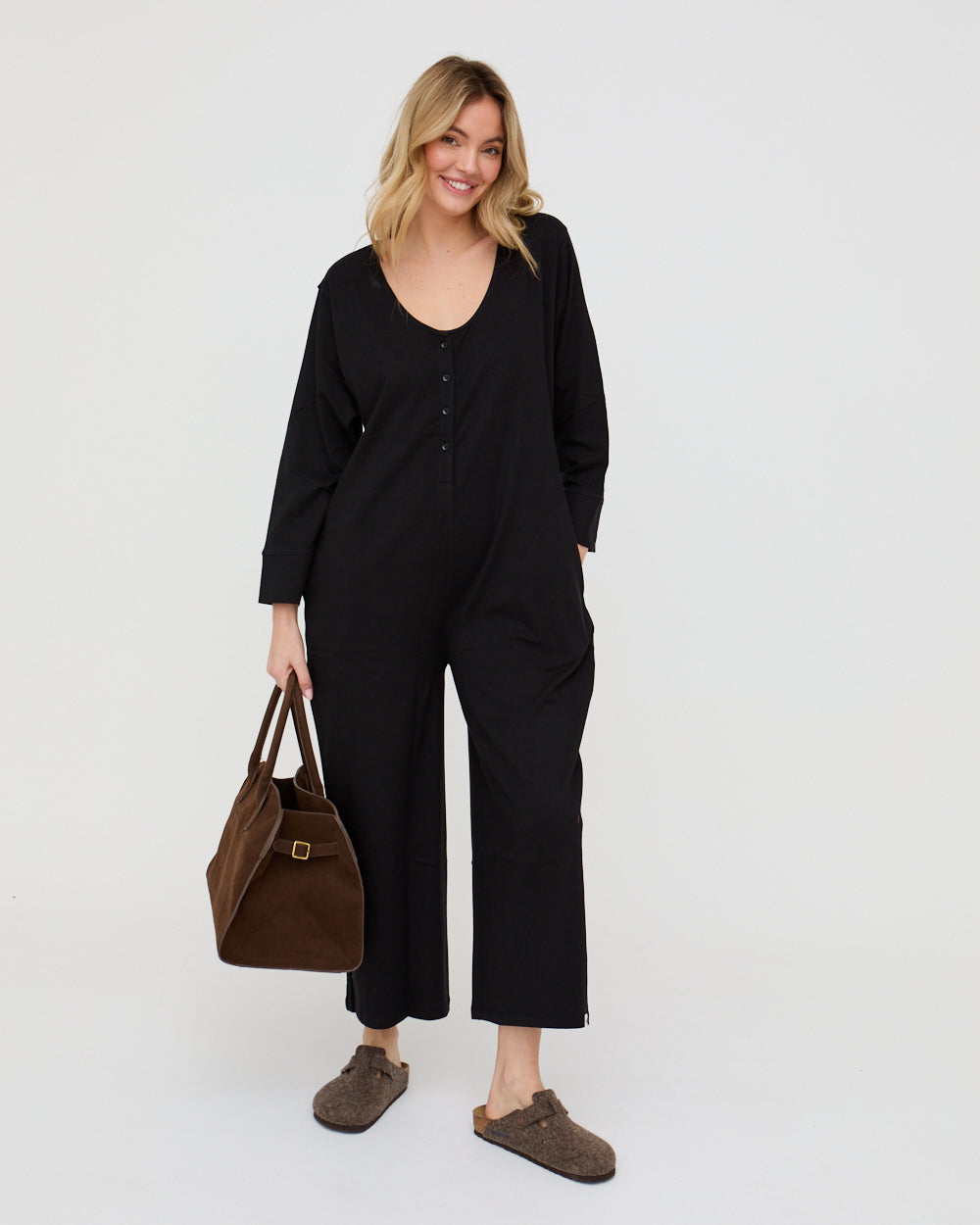Black Loose-Fit Wide-Leg Jumpsuit for Women — Organic Cotton