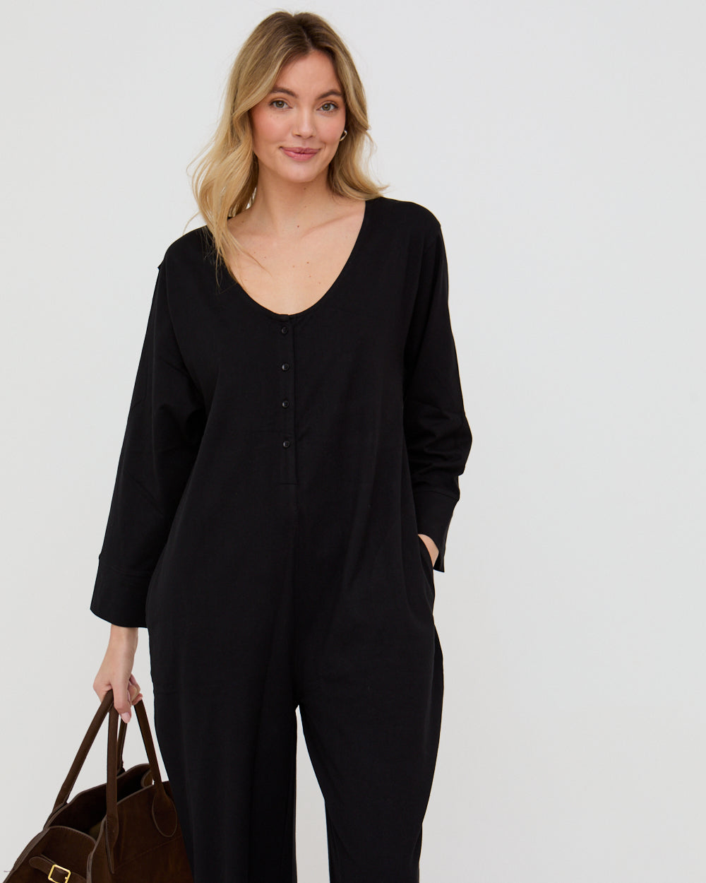 Black Loose-Fit Wide-Leg Jumpsuit for Women — Organic Cotton - gallery