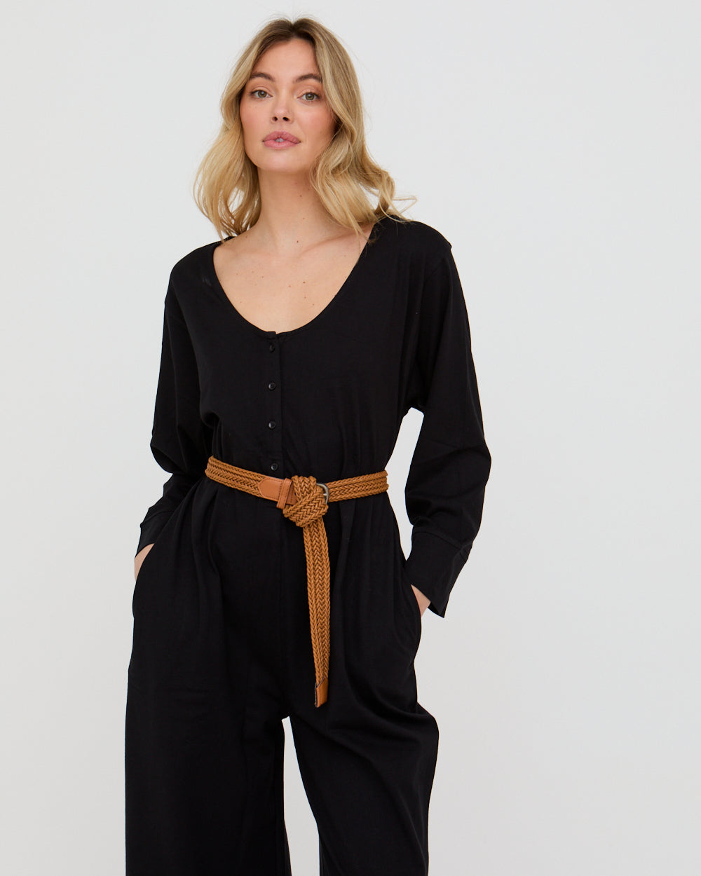 Black Loose-Fit Wide-Leg Jumpsuit for Women — Organic Cotton - gallery