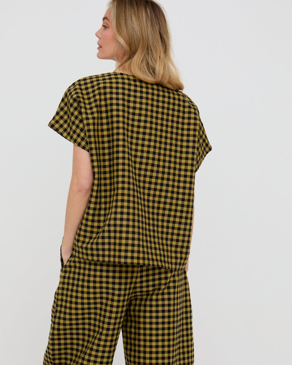 Mustard Check Print Top for Women — Organic Cotton Relaxed Fit - gallery