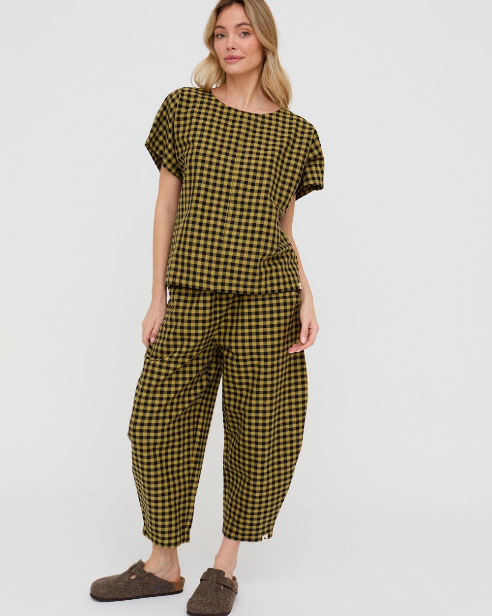 Mustard Check Print Top for Women — Organic Cotton Relaxed Fit - gallery