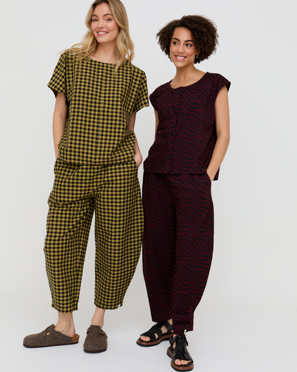 Mustard Check Print Top for Women — Organic Cotton Relaxed Fit - gallery