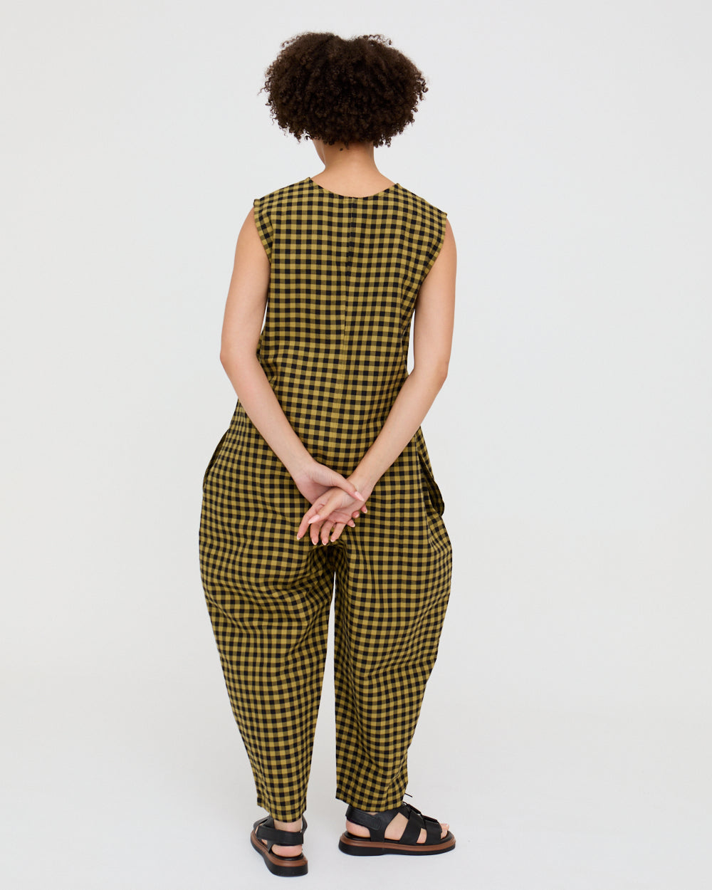 Mustard Check Wide-Leg Jumpsuit for Women — Organic Cotton - gallery